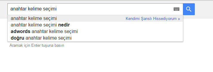 anahtar kelime seçimi google öneri