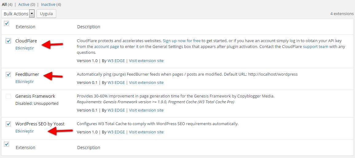 w3 total cache Extensions