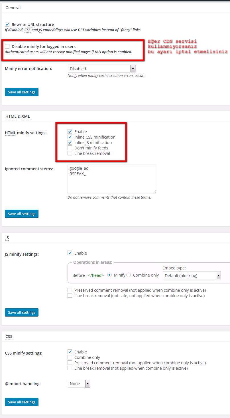 w3 total cache minify settings