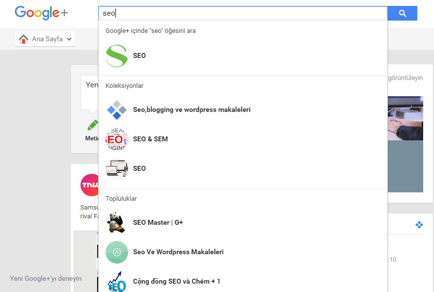 Google Plus ile trafiğinizi arttırın grup arama