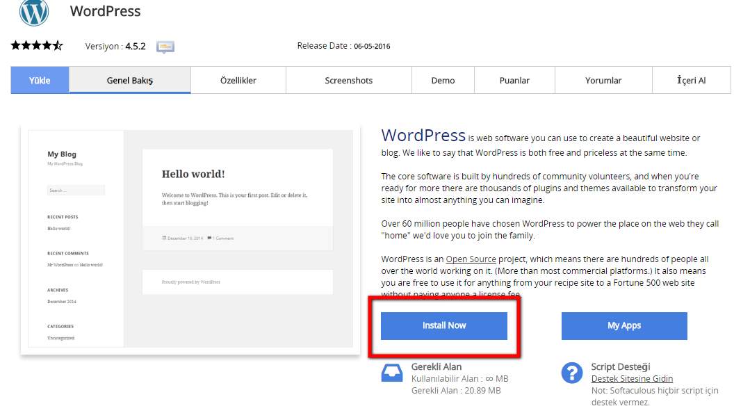 wordpress kurulumu 2