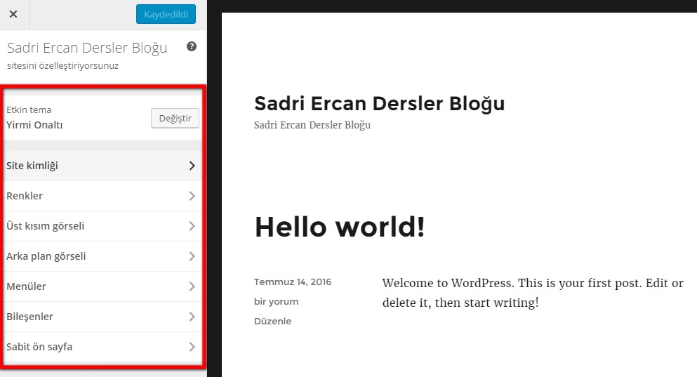 wordpress kılavuzu wordpress admin paneli temalar özelleştir