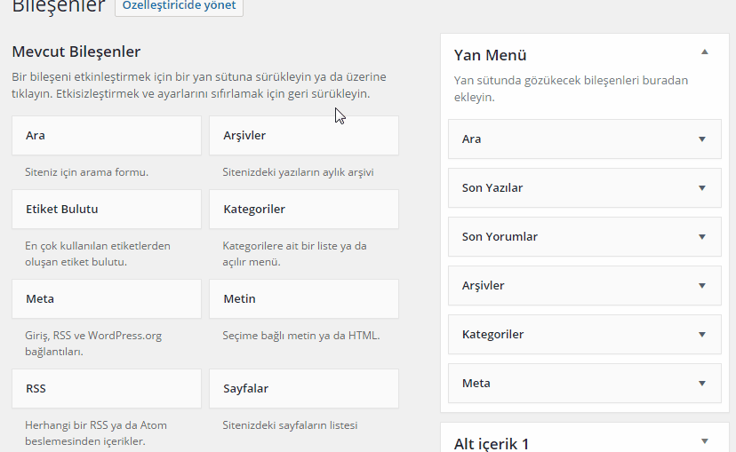 wordpress kılavuzu wordpress admin paneli widget