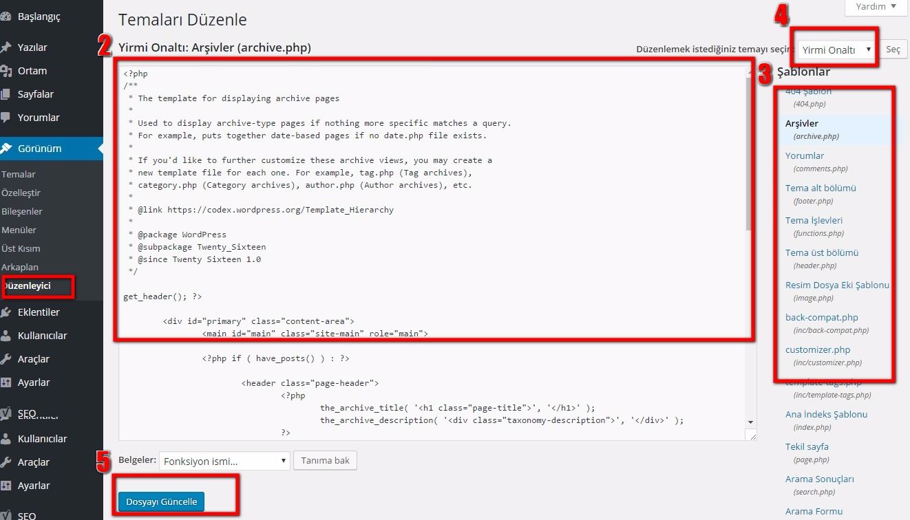 wordpress kılavuzu wordpress admin paneli düzenleyici