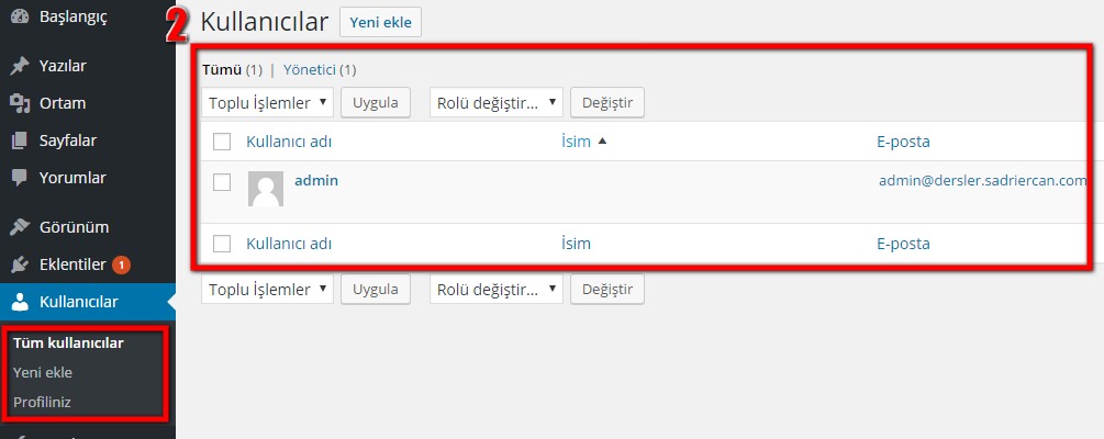 wordpress kılavuzu wordpress admin paneli kullanicilar
