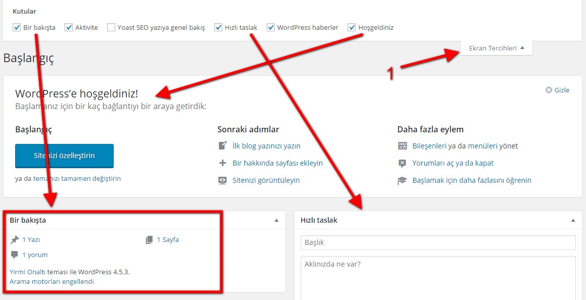 wordpress kılavuzu wordpress admin paneli