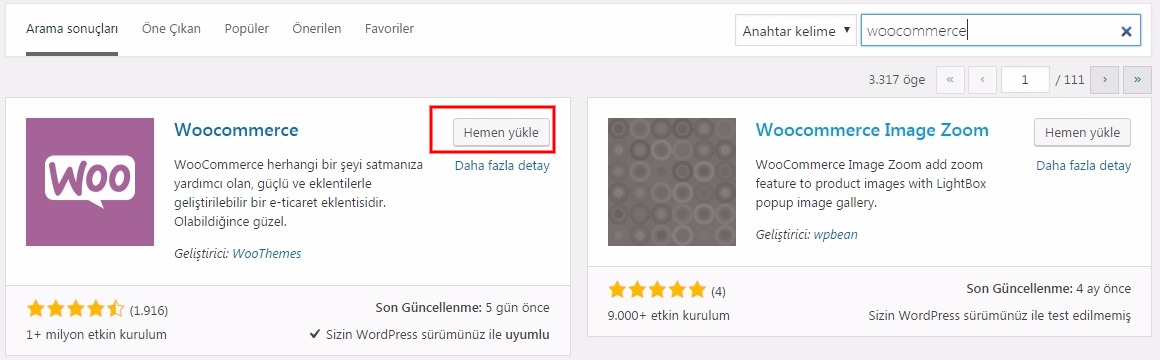 Woocommerce kurulum1