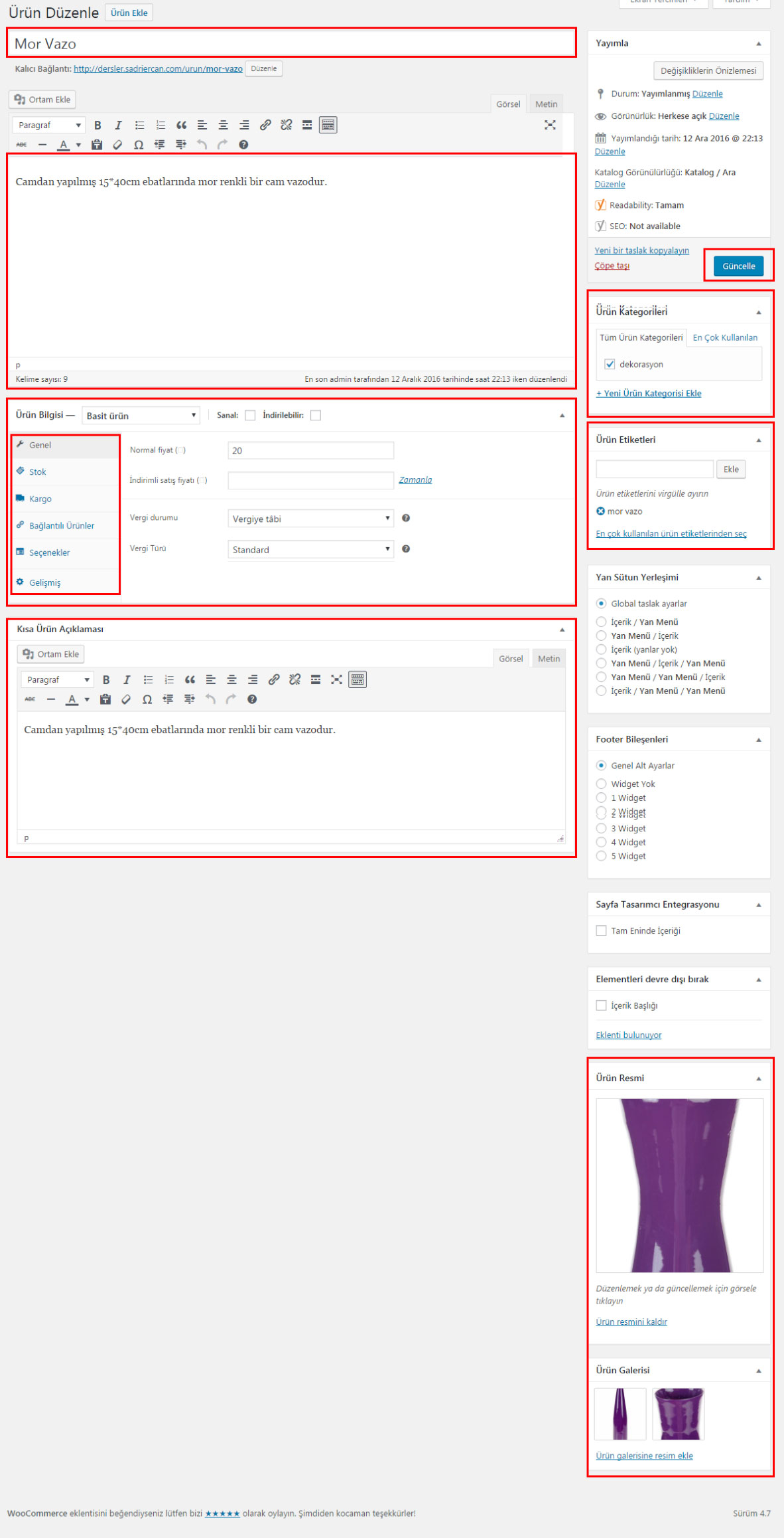 Woocommerce kurulum ürün ekle
