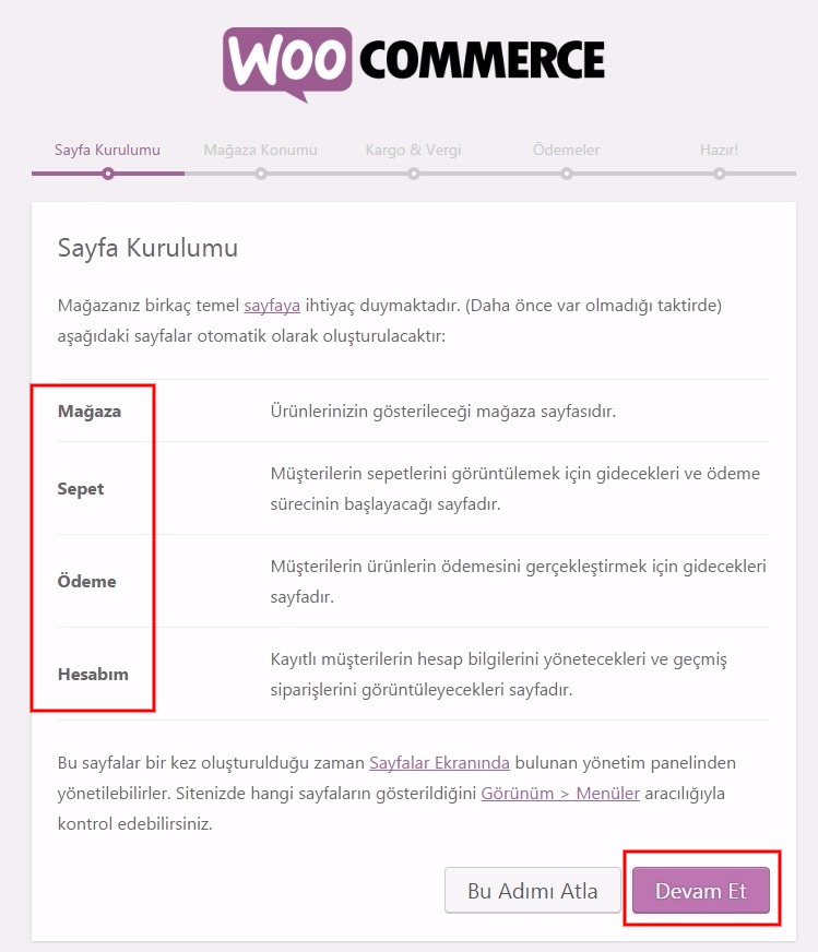 Woocommerce kurulum