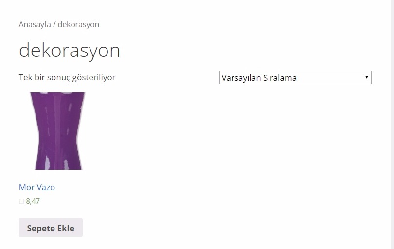 Woocommerce kurulum anasayfa görünüm