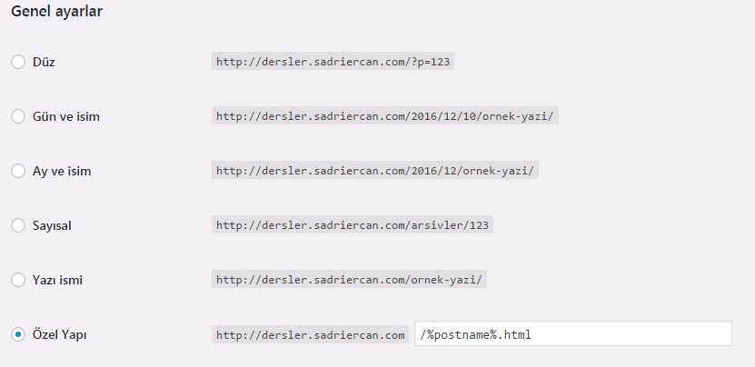 Buddypress kurulum permalink