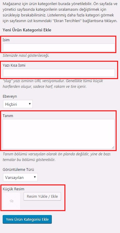 Woocommerce kurulum ürün kategori