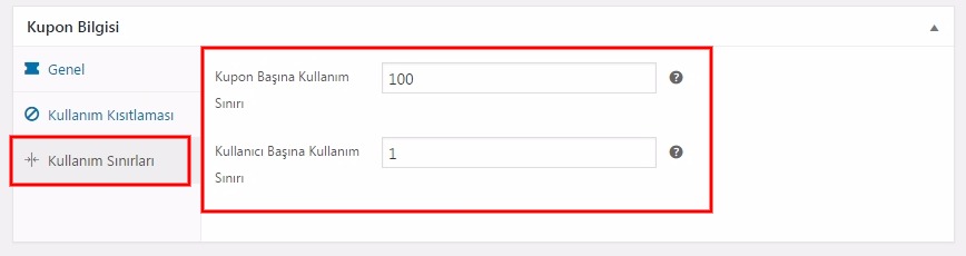 Woocommerce kurulum kupon sınırlandırılması