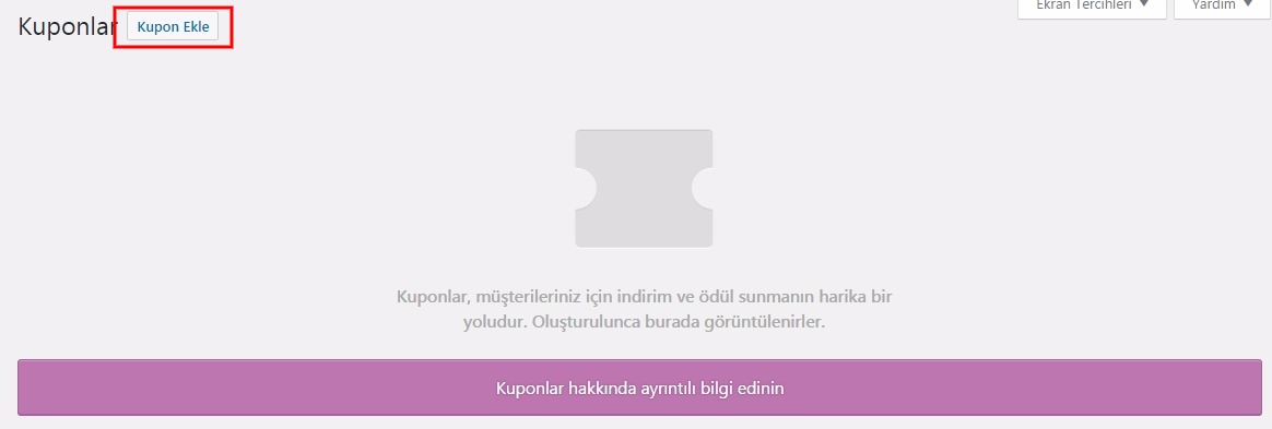 Woocommerce kurulum kuponlar