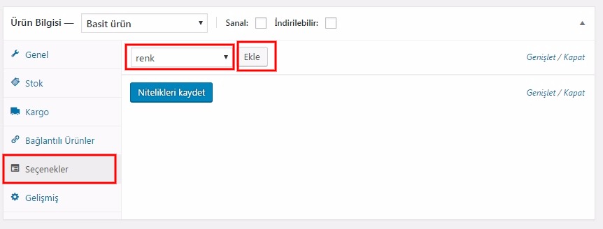 Woocommerce kurulum seçenek gir
