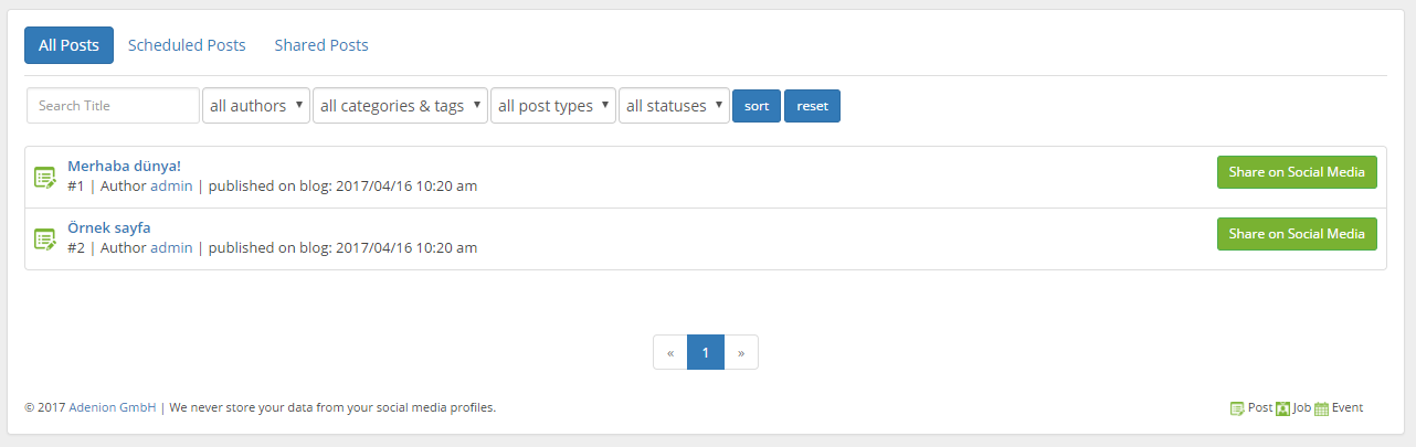 blog2social posts menüsü