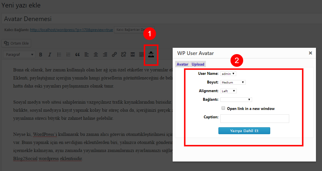 wp user avatar yazıya ekleme
