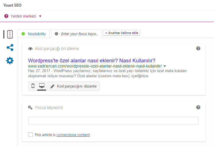 Wordpress'te özel alanlar nasıl oluşturulur yoast seo